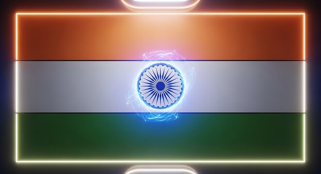 The flag of india with neon effect