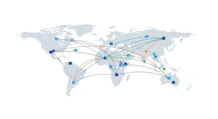 Global Travel Network: World Map with Flight Routes and Destinations © Udin
