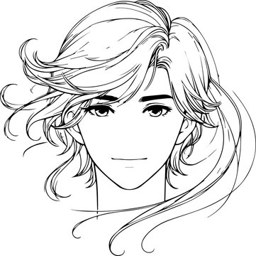 Long curly hair boy silhouette outline stylish trendy graphic illustration