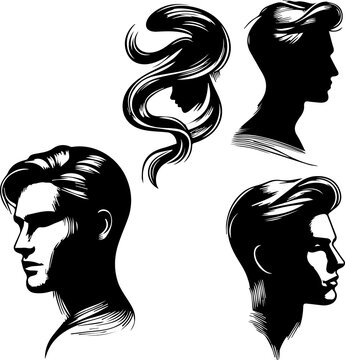 Long curly hair boy silhouette outline stylish trendy graphic illustration