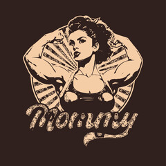 Obraz premium Vintage-style illustration of a strong woman with a fan