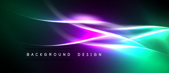 Naklejka premium Abstract vibrant lines, gradients. Dark background contrasts bright neon colors. Modern design element for digital projects.