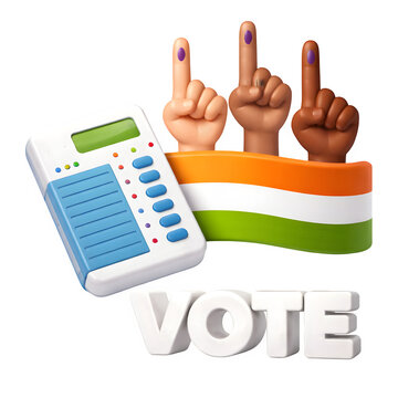 3D Concept of Indian Election with Voter Ink Mark and Electronic Voting Machine