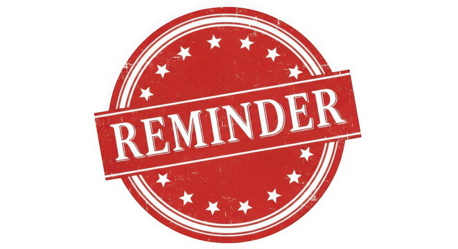 A red rubber stamp with the word reminder isolated on transparent background