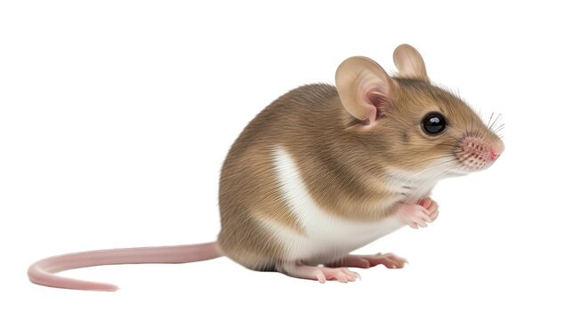Brown mouse isolated on white background, small rodent for biology and wildlife design