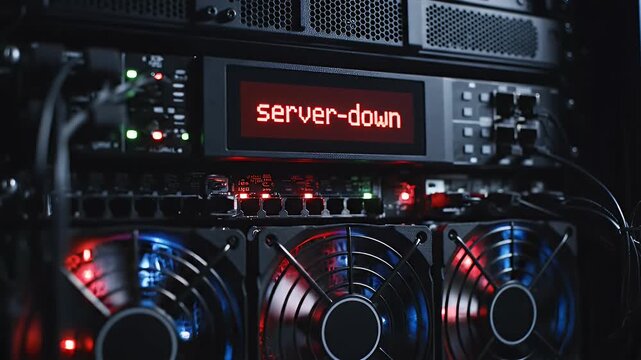 Server-down message displayed on a critical data center rack system unit