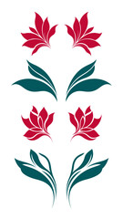 Fototapeta premium Elegant Floral Design Elements Symmetrical Red and Teal Botanical Motifs