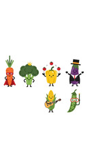Fototapeta premium Playful Cartoon Vegetables Having Fun and Performing Diverse Activities
