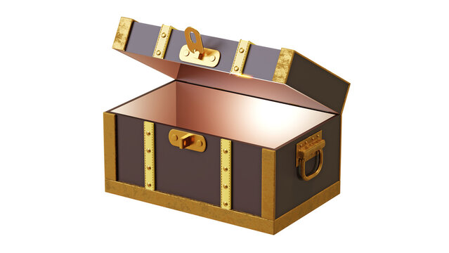  open wooden treasure chest box 3D rendering