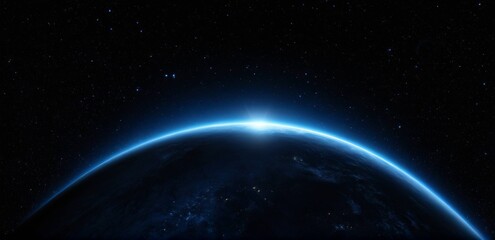 Obraz premium Glowing blue Earth curvature and starry sky in dark space