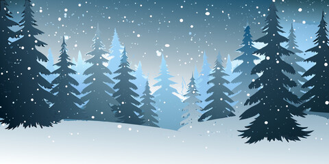 A serene winter landscape featuring snow covered trees and falling snow © Tithi