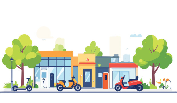 Micro-Mobility Hub &mdash; E-bikes, Scooters & Mini EVs in Flat Vector