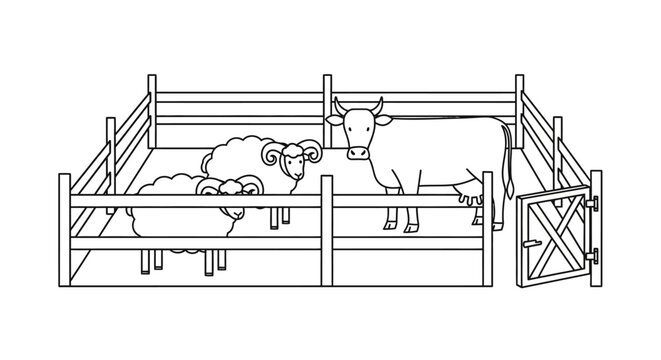 Sheep in Fenced Enclosure.