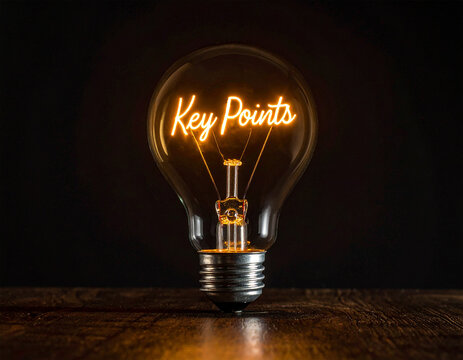 Glühbirne mit einem Glühdraht das aussieht wie das Wort "Key Points"