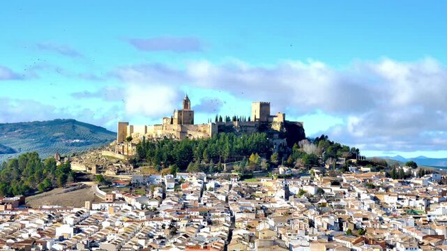 Panoramic view of Fortaleza de la Mota and the historic town of Alcal&aacute; la Real, Ja&eacute;n, Spain. Famous Caliphate Route.