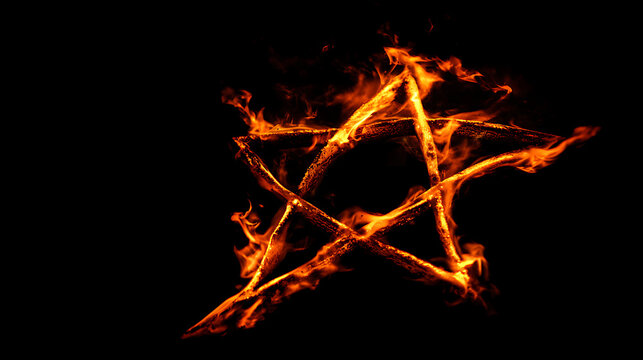 Fiery Five-Pointed Star Illusion on Black Background: Intense Radiant Glow, Abstract Symbol of Power, Energy and Mysticism