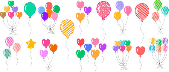Assorted colorful party balloons in heart and round shapes, festive balloon set © Satou Akira