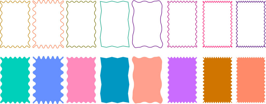 Collection of colorful wavy rectangular frames, creative border designs and vibrant labels
