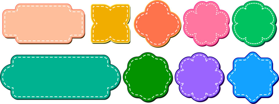 Set of colorful decorative frames with dashed lines