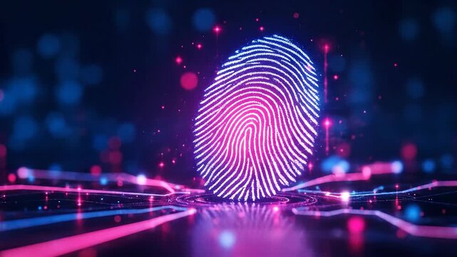 A glowing fingerprint symbolizing digital security and identity.