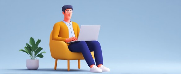 Naklejka na ściany i meble Confident man immersed in online projects thriving in a modern office environment.