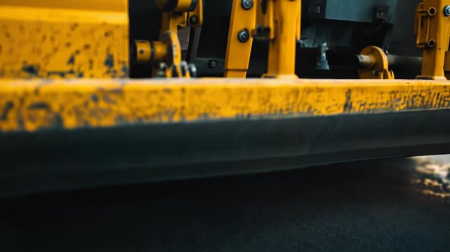 Heavy machinery compacting hot asphalt layers on a new urban road, paver and roller smoothing pavement for modern transportation infrastructure and efficient civil engineering progress
