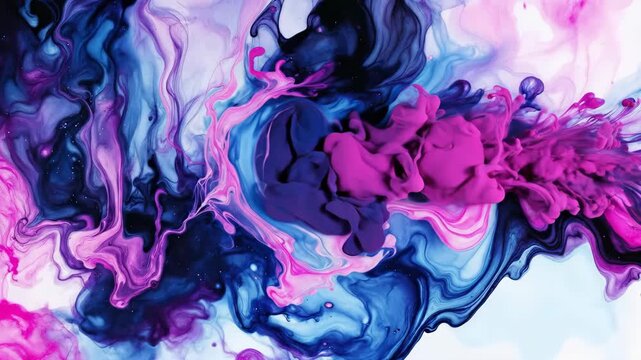 A vibrant abstract swirling mixture of blue and pink hues.