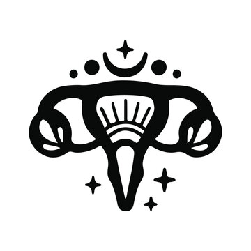Celestial Uterus Feminine Power Fertility Symbol Line Art Vector Design