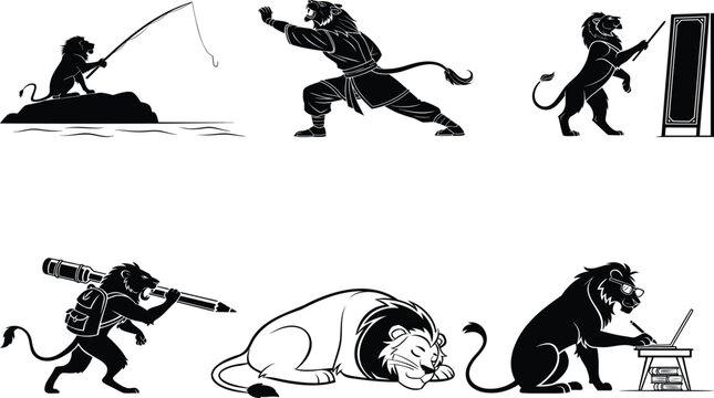 Illustrations of a monkey in various comedic and dynamic poses and situations