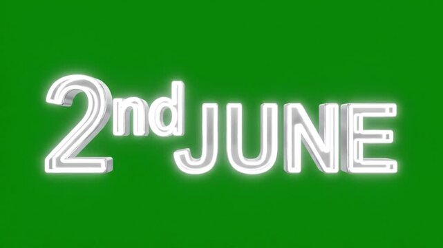 Neon Date Display - 2nd June on Green Background