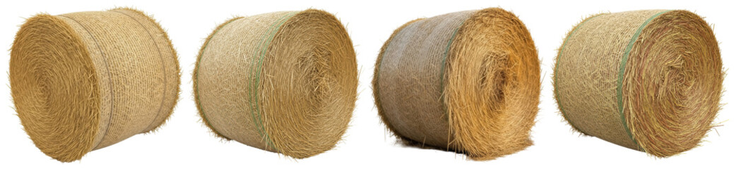 Rustic round straw bales in a varied collection, captured as photographs. © GraphicPNG