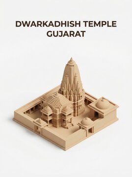 3D isometric model of Dwarkadhish Temple in Gujarat showcases architecture