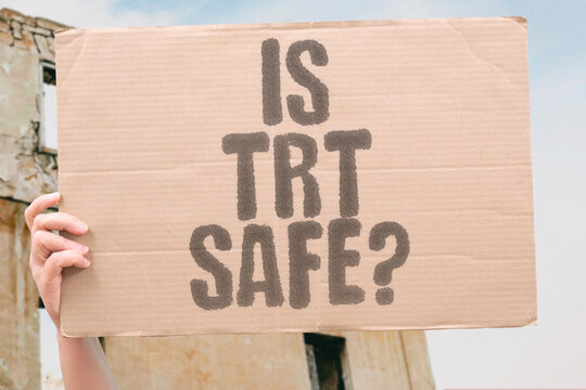 "Is TRT Safe?" Testosterone replacement therapy carries potential benefits but also risks that must be managed with medical oversight. TESTOSTERONE. TRT. HEALTH. HORMONE. RISK.