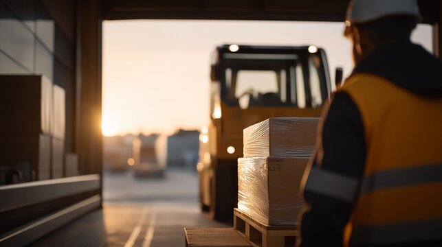 Wide establishing view of cross-docking facility where incoming freight transfers directly to outbound vehicles without warehouse storage, demonstrating efficient logistics flow, ideal for