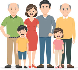 Fototapeta premium A cartoon family of six standing together