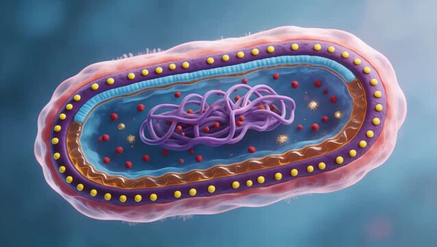 Close-up of Rickettsia bacteria: oval-shaped, short rod-shaped structure.