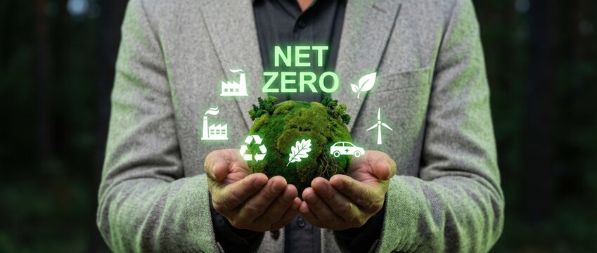 Sustainable action for net zero emissions forest location environmental awareness content green environment close-up viewpoint eco-friendly concept