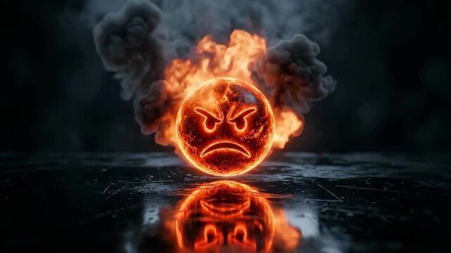 Fiery Angry Emoji With Smoke and Reflection