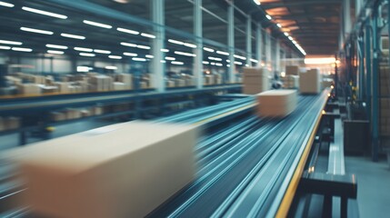 Fototapeta premium conveyor. A bustling logistics center with packages moving on conveyor belts. safety posters, maintenance manuals, designed for industrial assembly lines and welding operations, used by engineers.