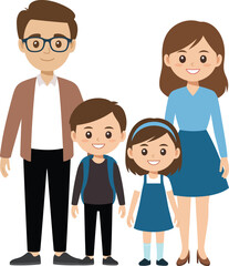 Fototapeta premium A cartoon family of four standing together