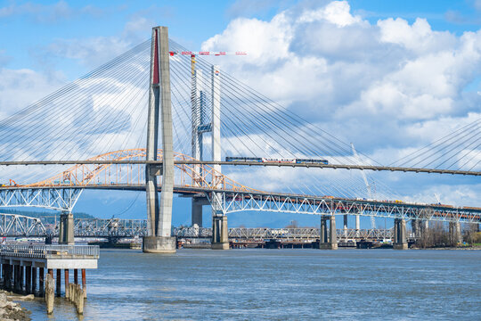 Skytrain Crossing the Fraser River Bridge