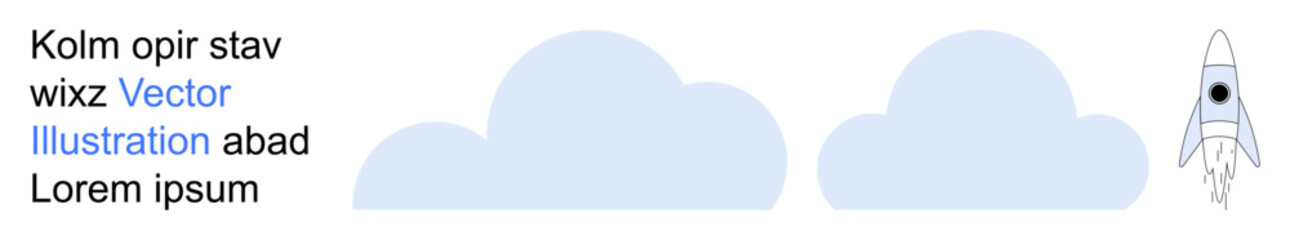 Space exploration, innovation, creative projects, minimalism, education, futuristic . Rocket soaring near two stylized clouds. Space exploration and innovation concept © robu_s