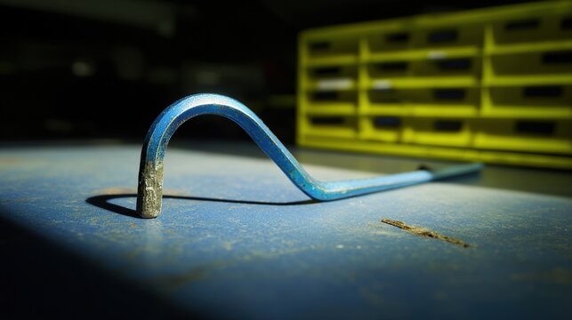 prying. Bent screwdriver tip used as pry bar, metal stress marks visible on tool bench. safety posters, maintenance manuals, designed for precision metalworking and fabrication facilities.