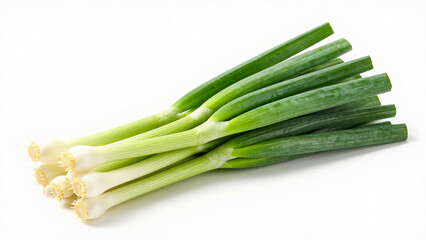Obraz premium Bright green onions sit elegantly on a smooth white surface, showcasing their crisp texture and appealing hues, perfect for enhancing meals and salads Generative AI
