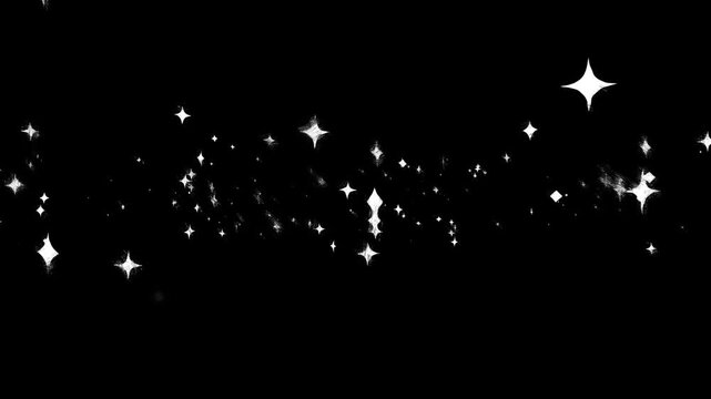 Shining stars on a black screen. Concept of a sparkling clean surface. Doodle style Animation effect of a new beautiful surface. Glitter sparkle animated, 2D Animation, White shining dust light.