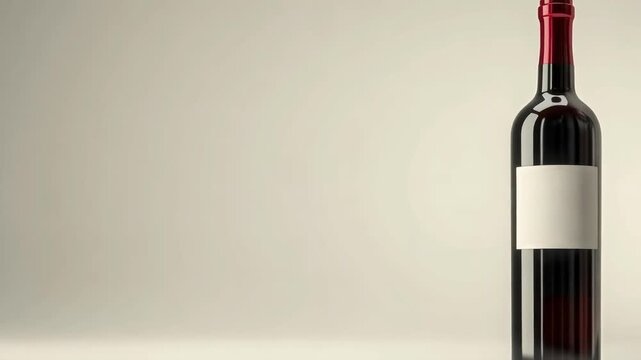 A bottle of red wine with a blank white label and red foil around the neck stands against a light background, providing an elegant backdrop for wine product branding or sommelier advertising.
