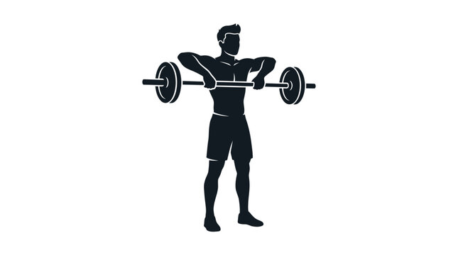 Silhouette illustration of a man performing an upright row exercise with a barbell, focusing on shoulder and upper back strength training.