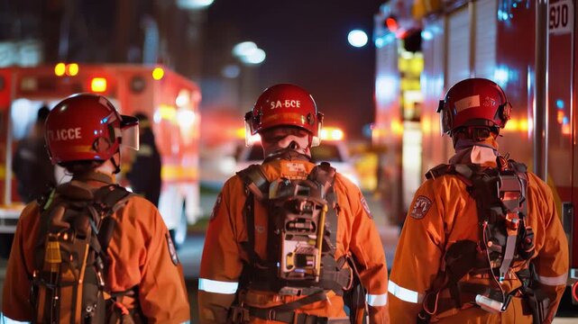 EMS responders arrive at emergency scene in the night to provide assistance to individuals in need of urgent medical care and support in a high-stress situation
