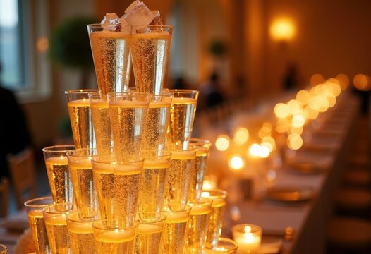 Glittering Champagne Tower Wedding Glasses Cascading Effervescent Aroma Delight Sparkling Ceremony