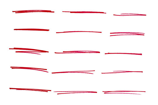 Set of red hand drawn marker pen stroke line transparent background design element doodle scribble underline